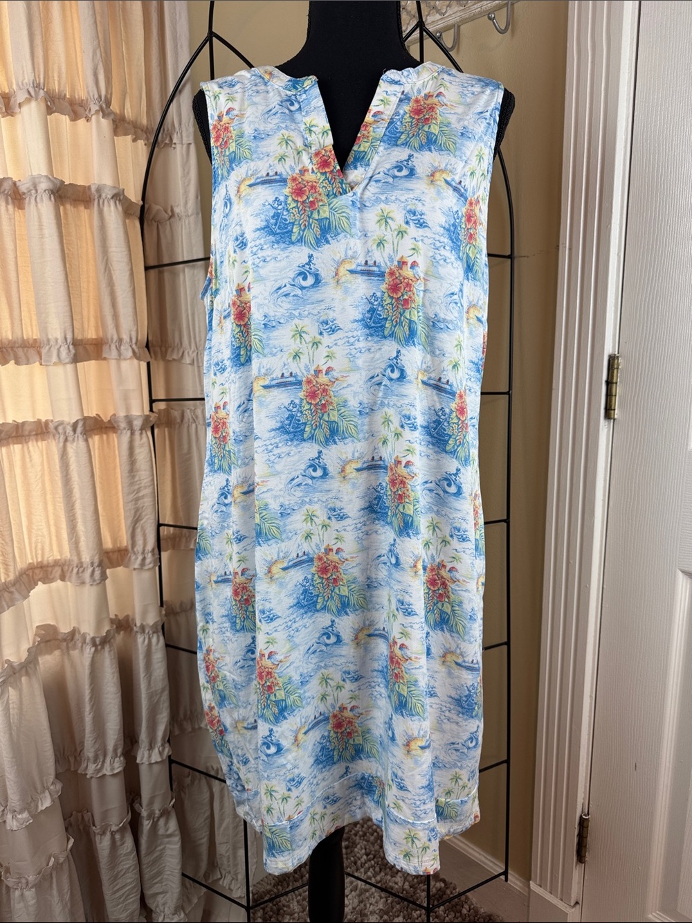 Disney Cruise Line Castaway Cay Sleeveless Dress Lined Floral Hawaiian Size XL